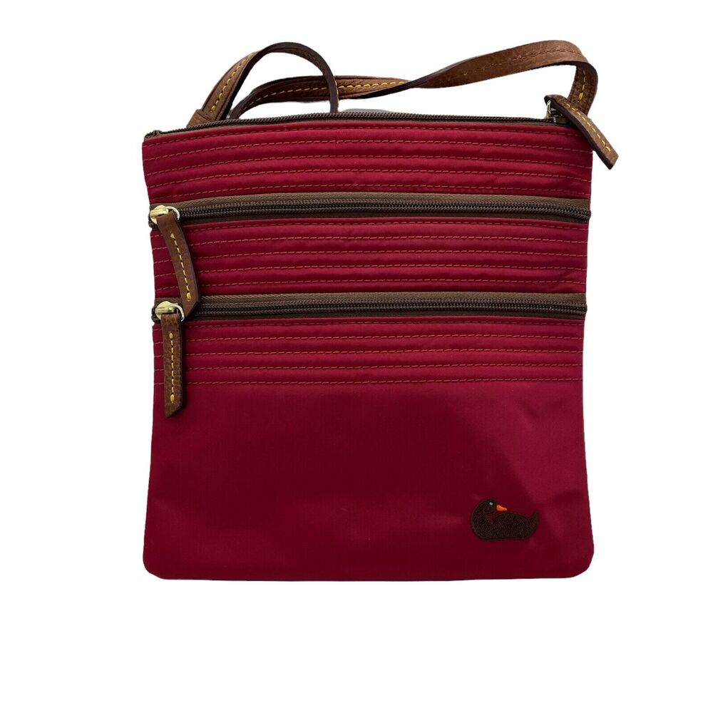 Dooney & Bourke Womens Red Triple Zip Adjustable Strap Crossbody Travel Bag